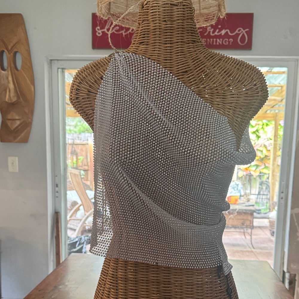 White Fox Boutique Silver Mesh Top